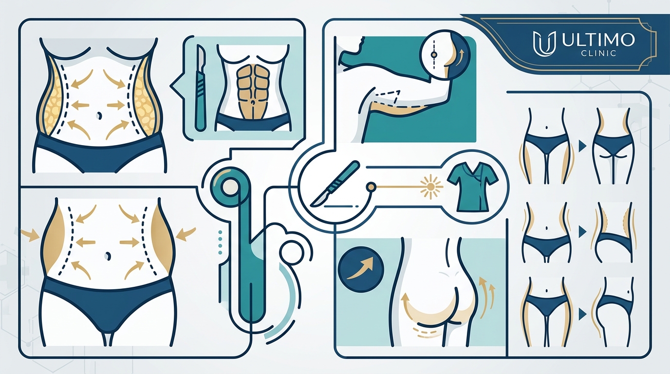 What are the different types of plastic surgery procedures offered at Ultimo Clinic for body contouring? - ultimoclinic.com