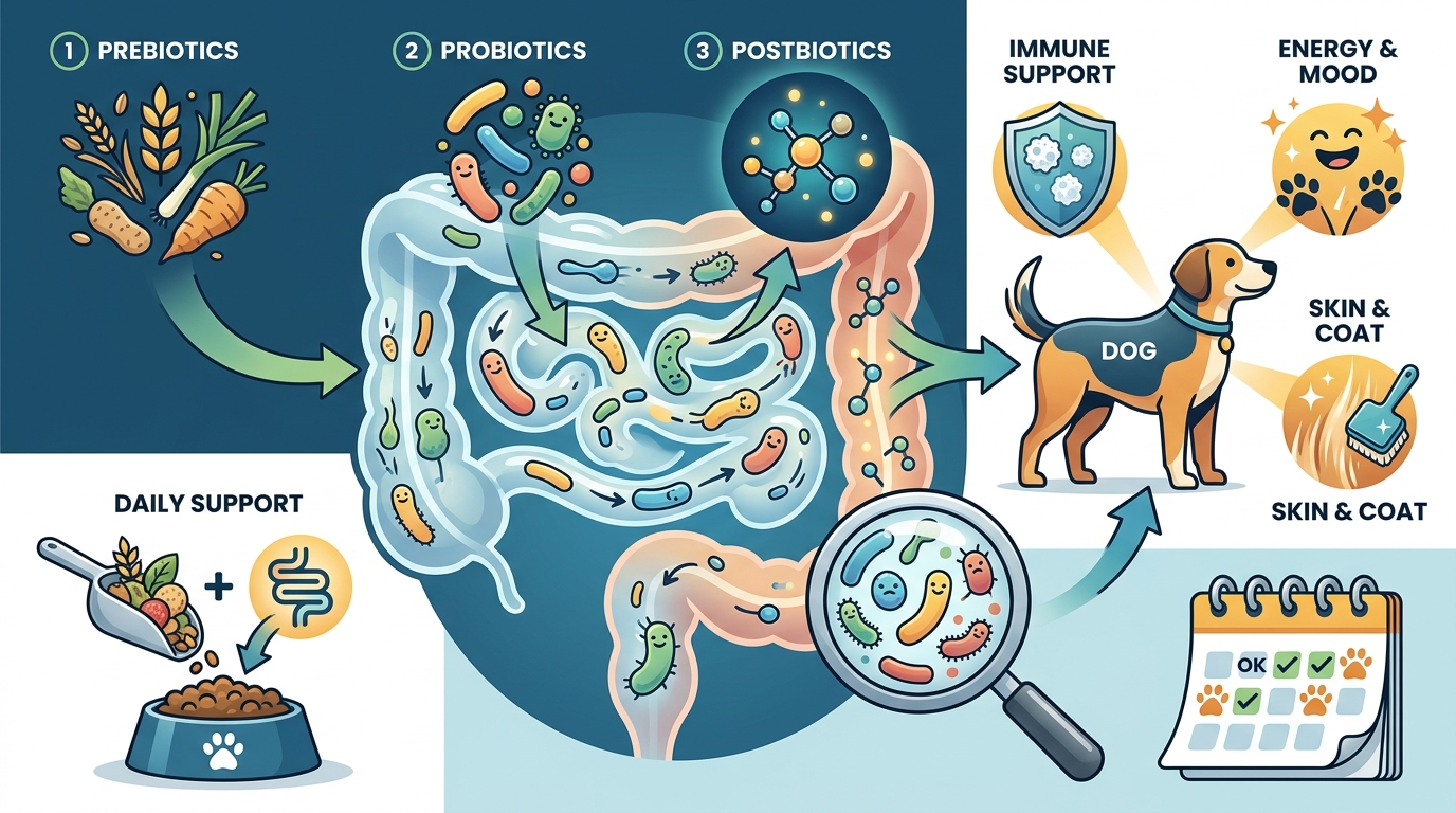 Daily Probiotics for Dogs: Prebiotics, Probiotics & Postbiotics