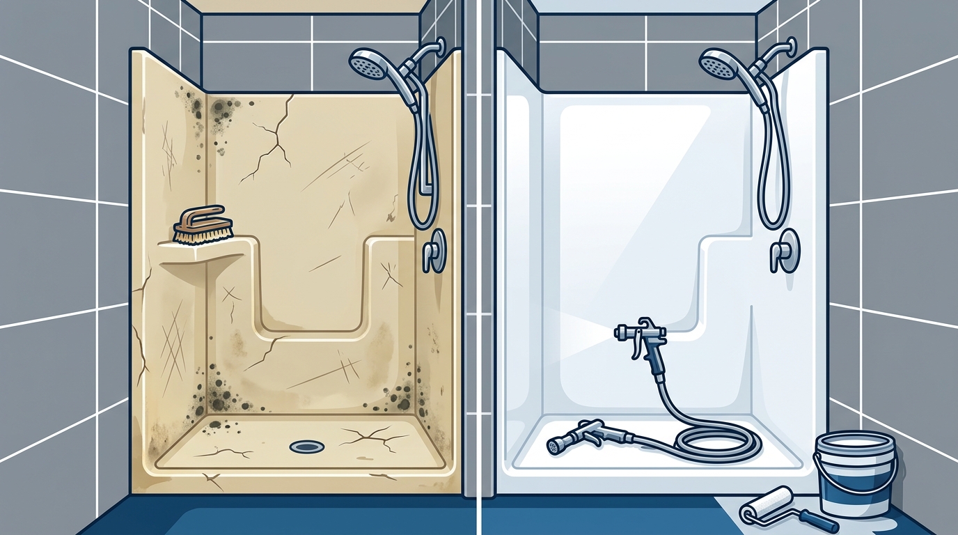 Fiberglass Shower Refinishing Near Corona CA | No Replacement
