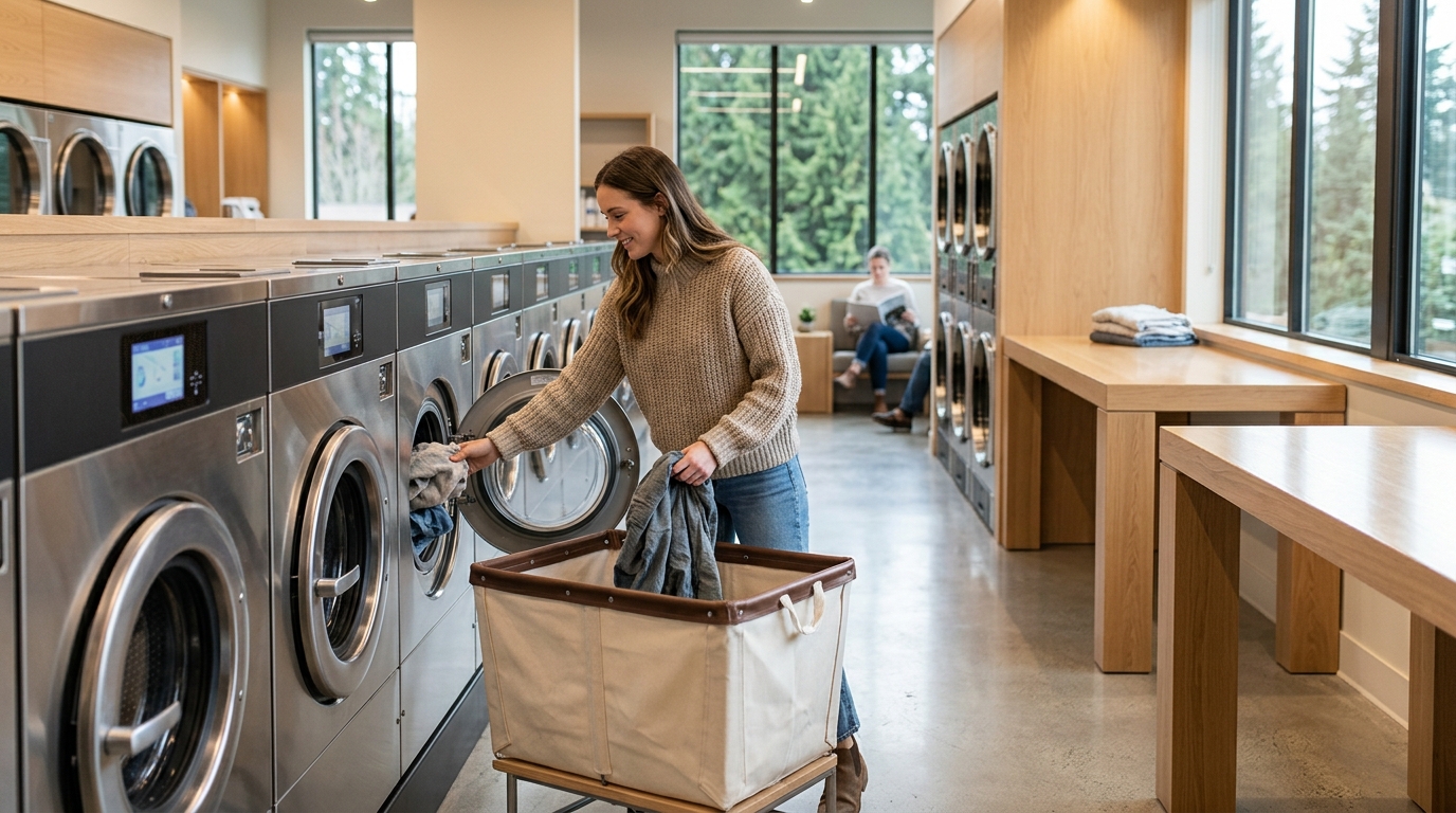 Modern Laundromat Near Seattle With Self-Service Washers