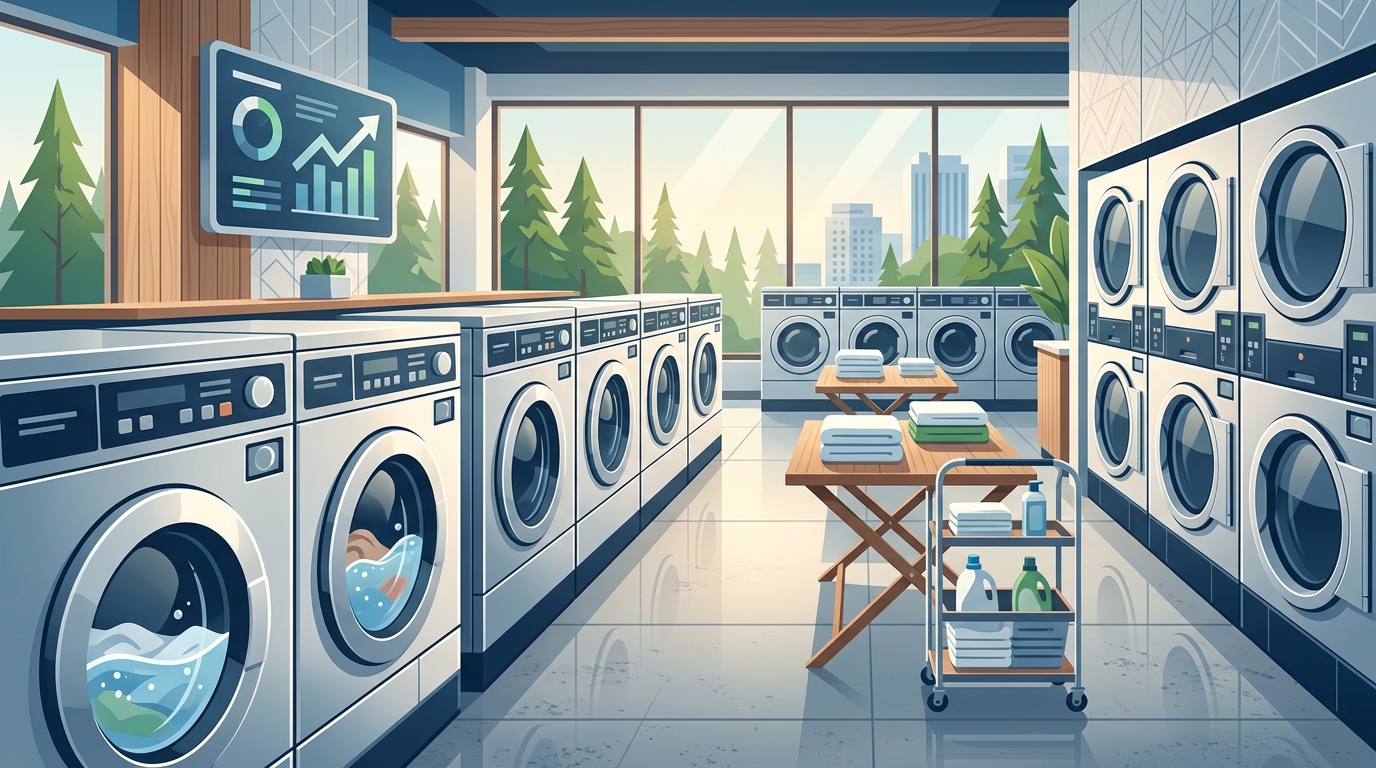 Modern Laundromat Near Seattle With Self-Service Washers