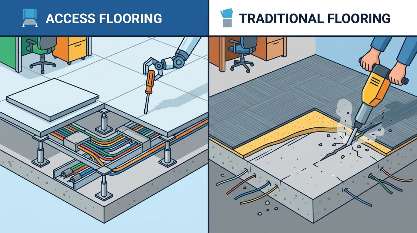 Access Flooring vs Traditional Flooring: Key Differences