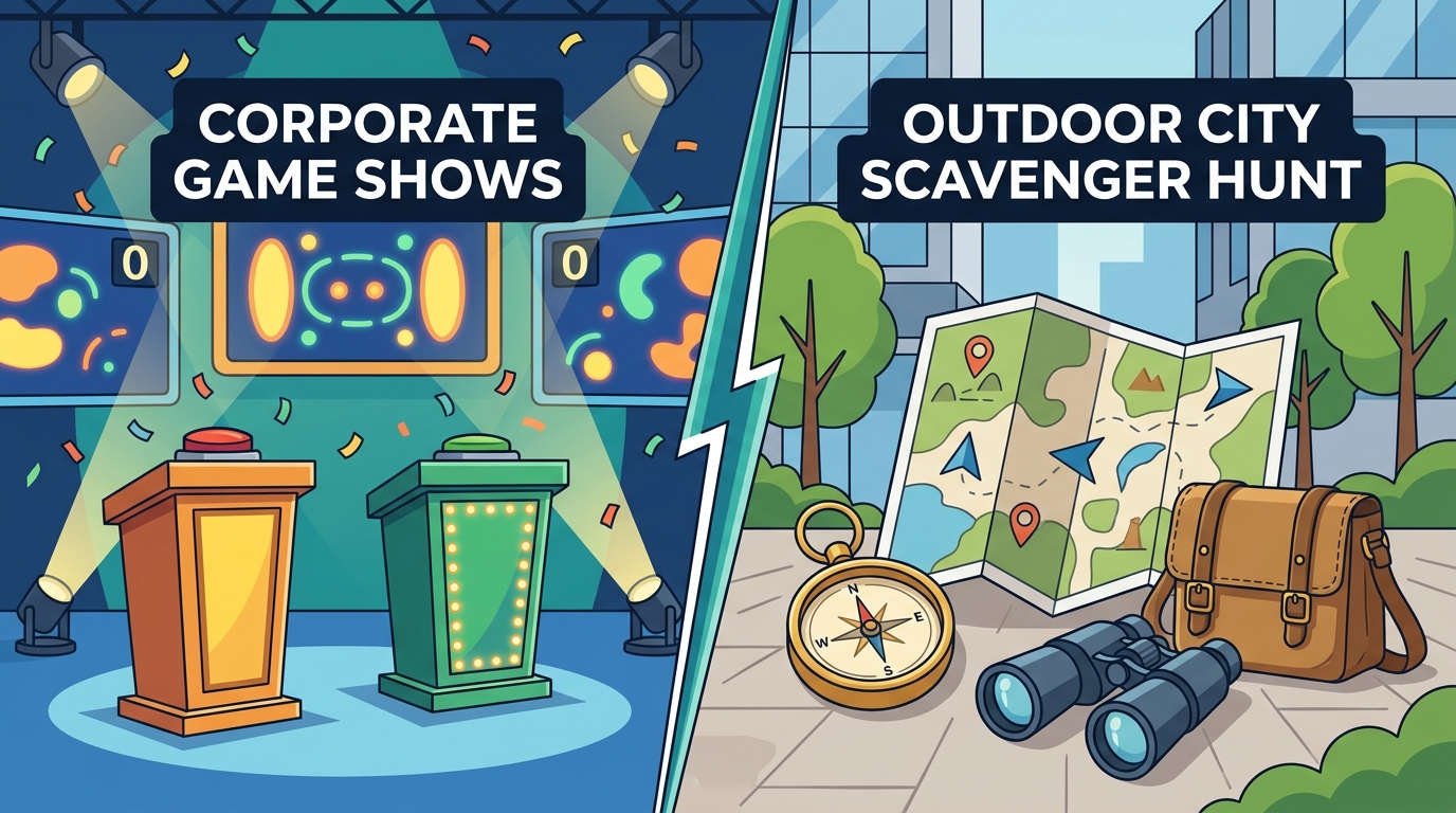 Corporate Game Shows vs. Outdoor City Scavenger Hunts