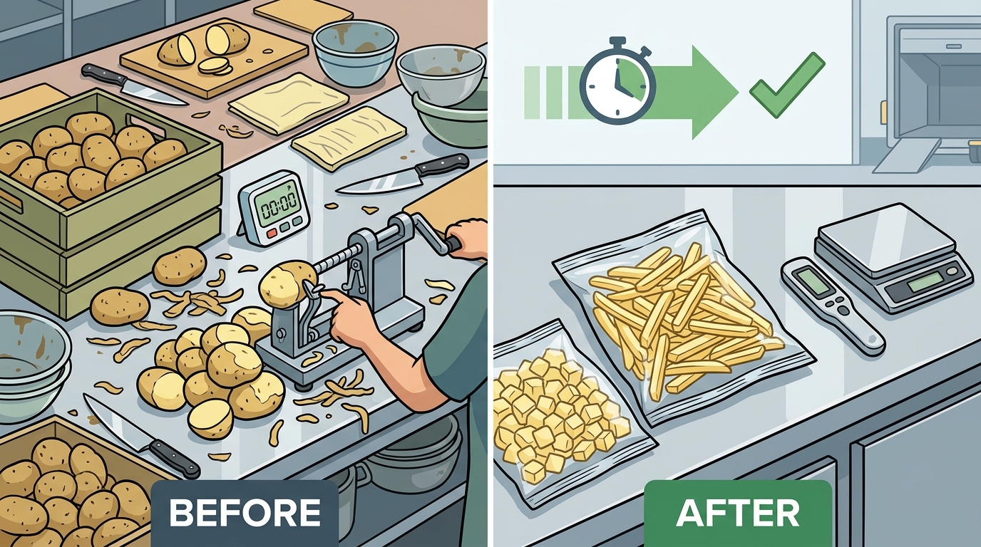 How Restaurants Save Time Peeling and Cutting Potatoes