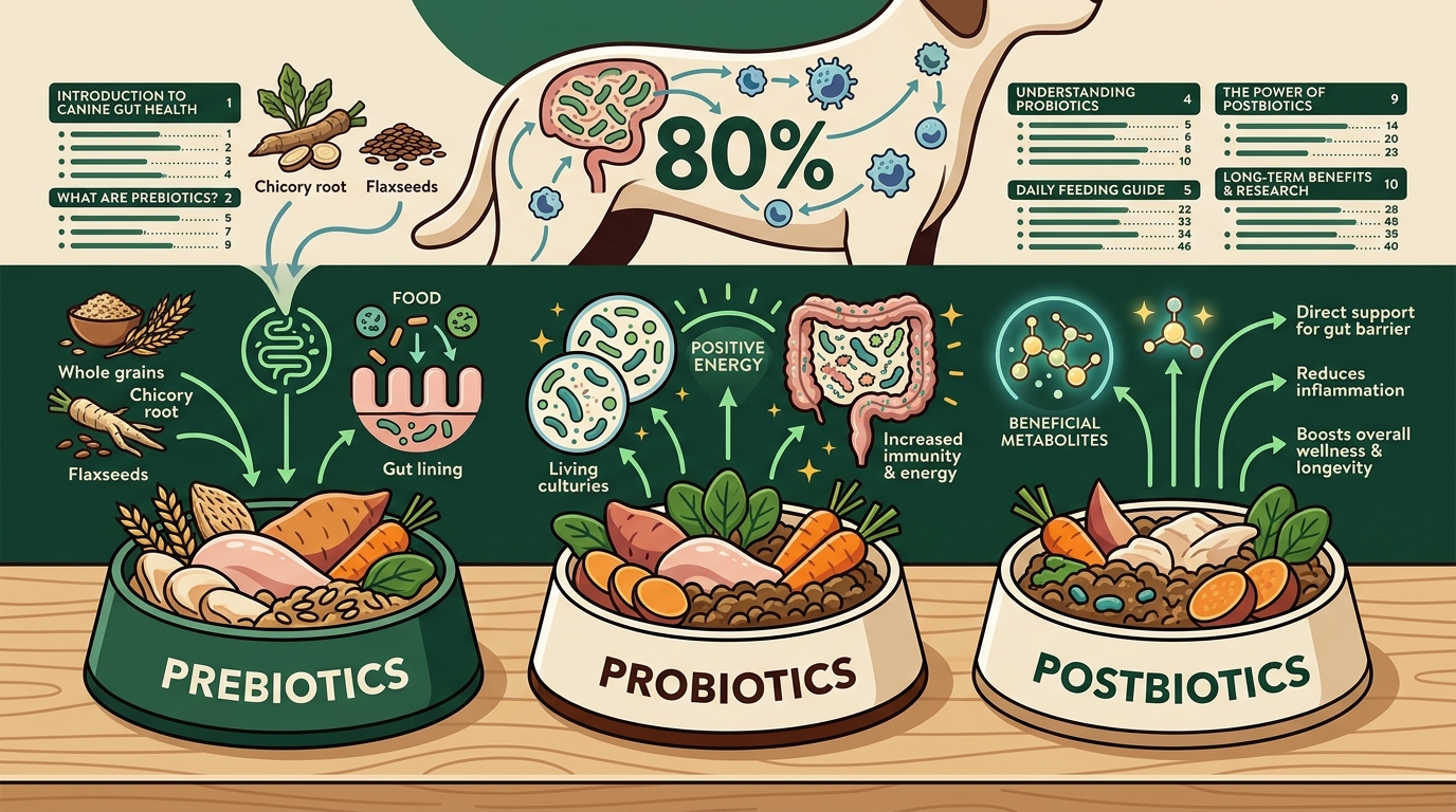 Probiotics vs Prebiotics vs Postbiotics for Dogs: Daily Guide