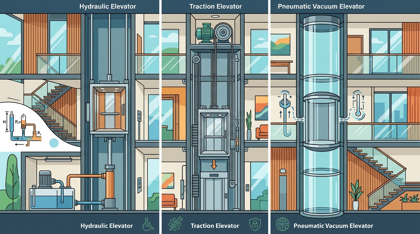Residential Elevator Types: Hydraulic, Traction & More