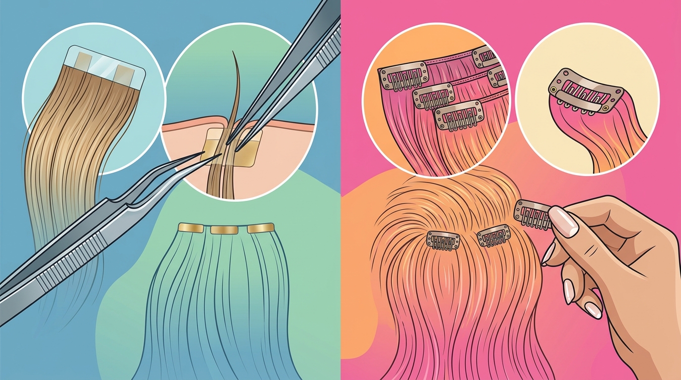 Tape-In vs Clip-In Extensions: Key Differences & Guide