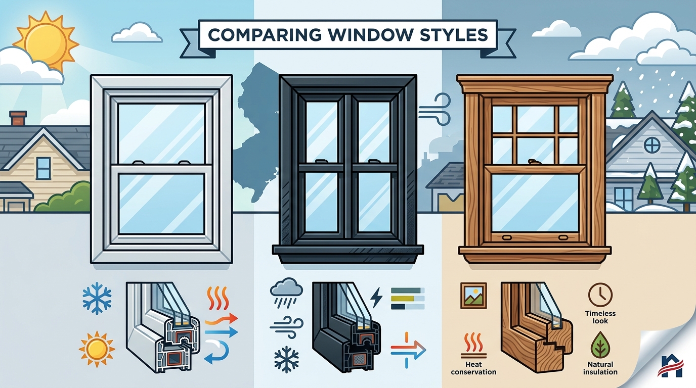 Comparing Window Styles: Vinyl, Fiberglass & Wood for NJ Homes