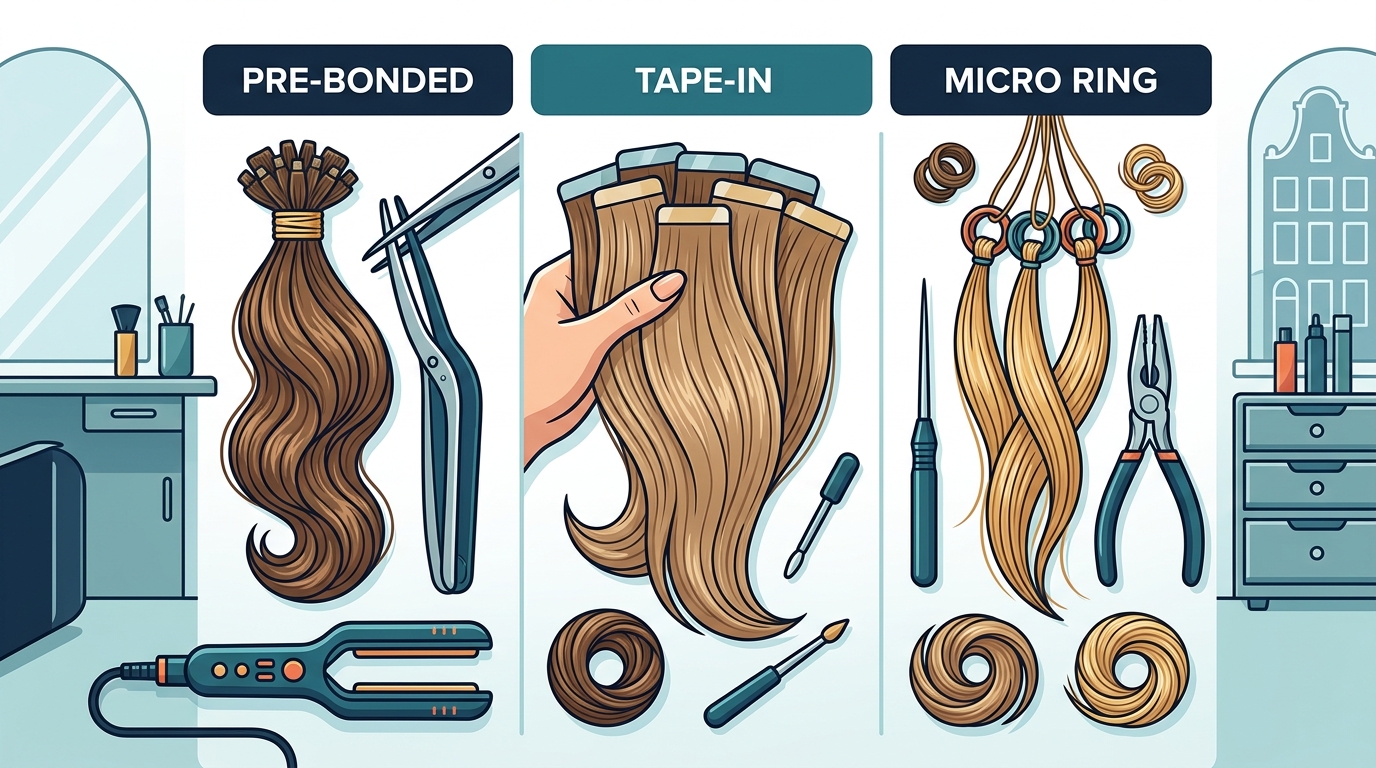 Pre-Bonded vs Tape-In vs Micro Ring Hair Extensions Compared