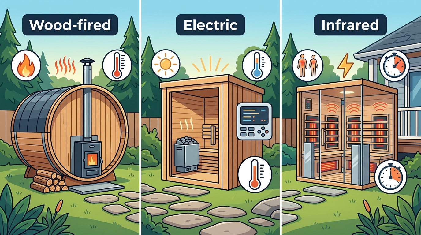 Outdoor Sauna Comparison: Wood vs. Electric vs. Infrared