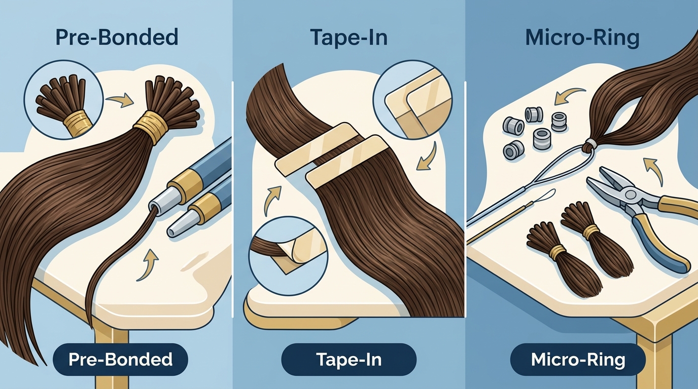Pre-Bonded vs Tape-In vs Micro-Ring Hair Extensions Compared