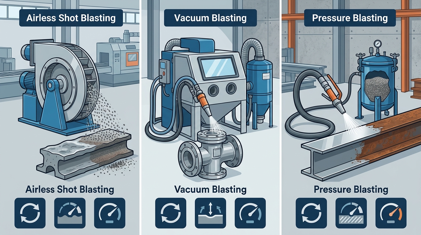 Comparing Shot Blasting Methods: Airless vs. Vacuum vs. Pressure
