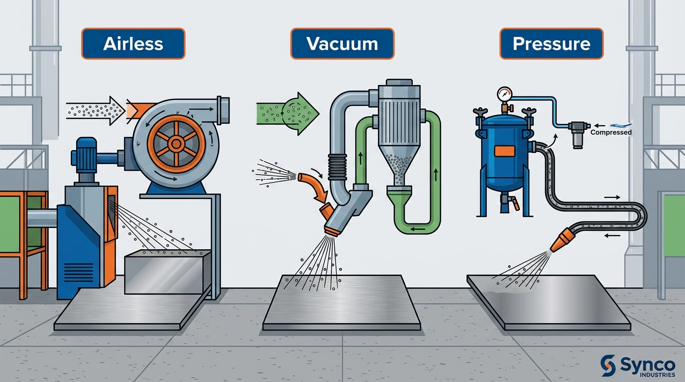 Comparing Shot Blasting Methods: Airless vs. Vacuum vs. Pressure
