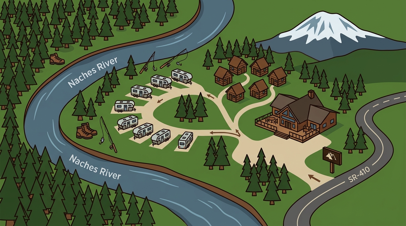 Which Resort Near Mount Rainier Has RV Sites, Cabins, and a Full