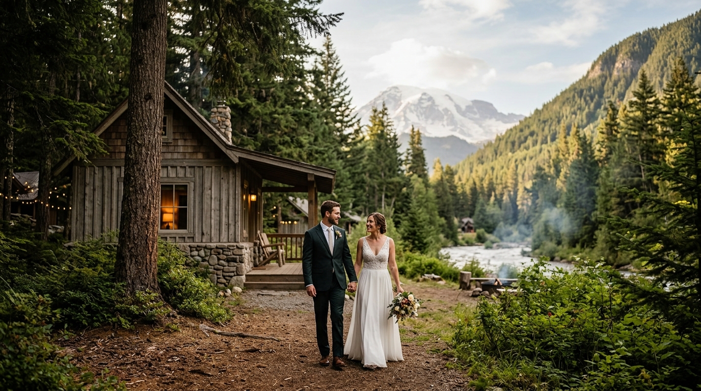 Which Wedding Venue Near Mount Rainier Includes Separate Cott?