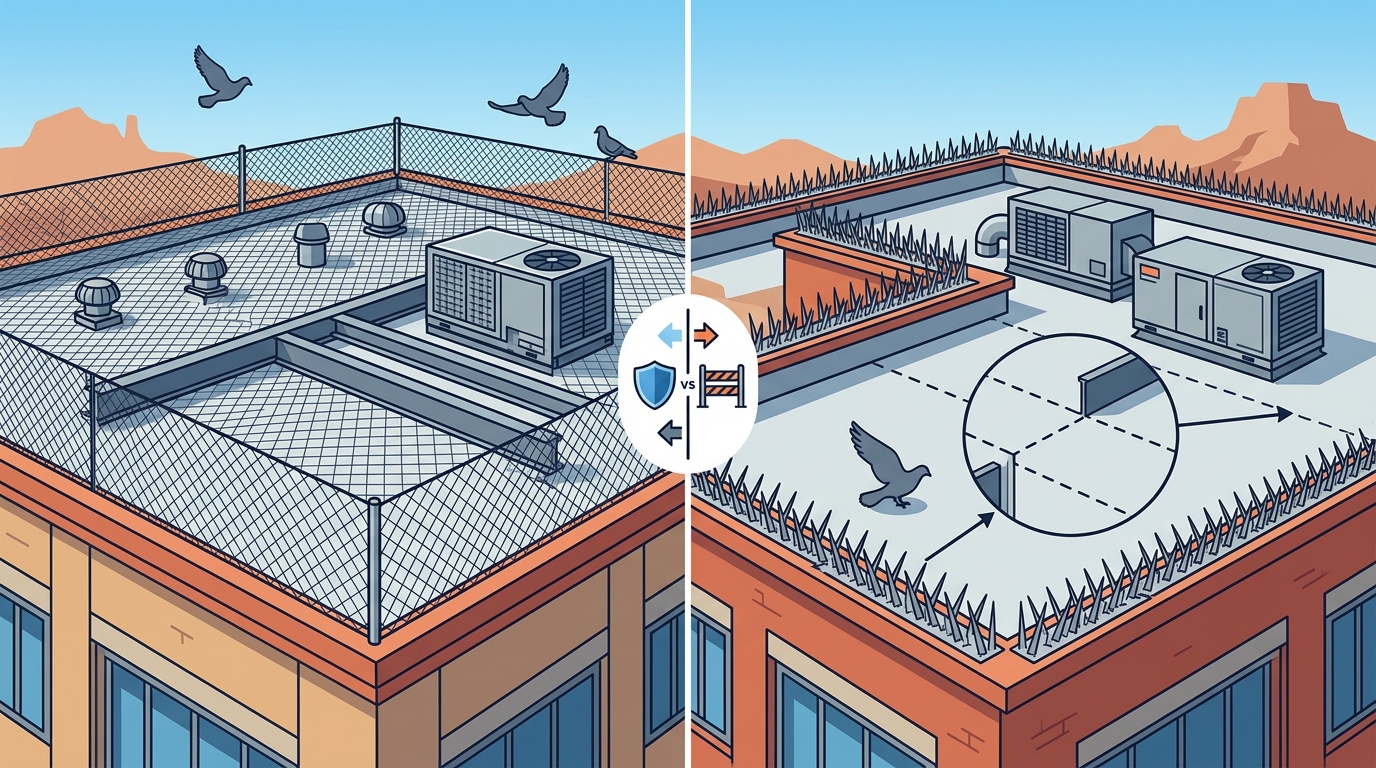 Commercial Roof Bird Control: Netting vs. Spike Strips