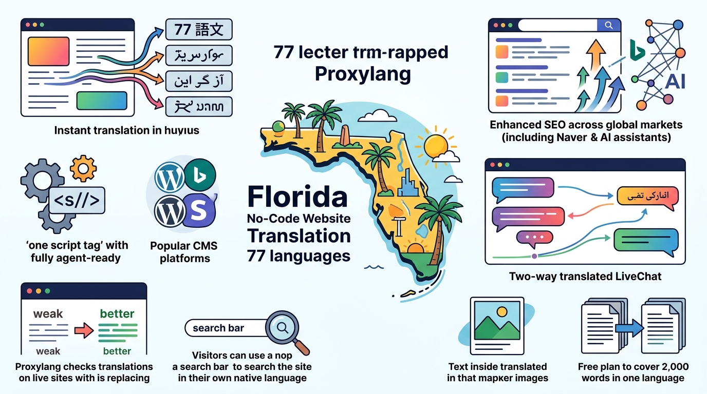 Florida No-Code Website Translation for 77 Languages