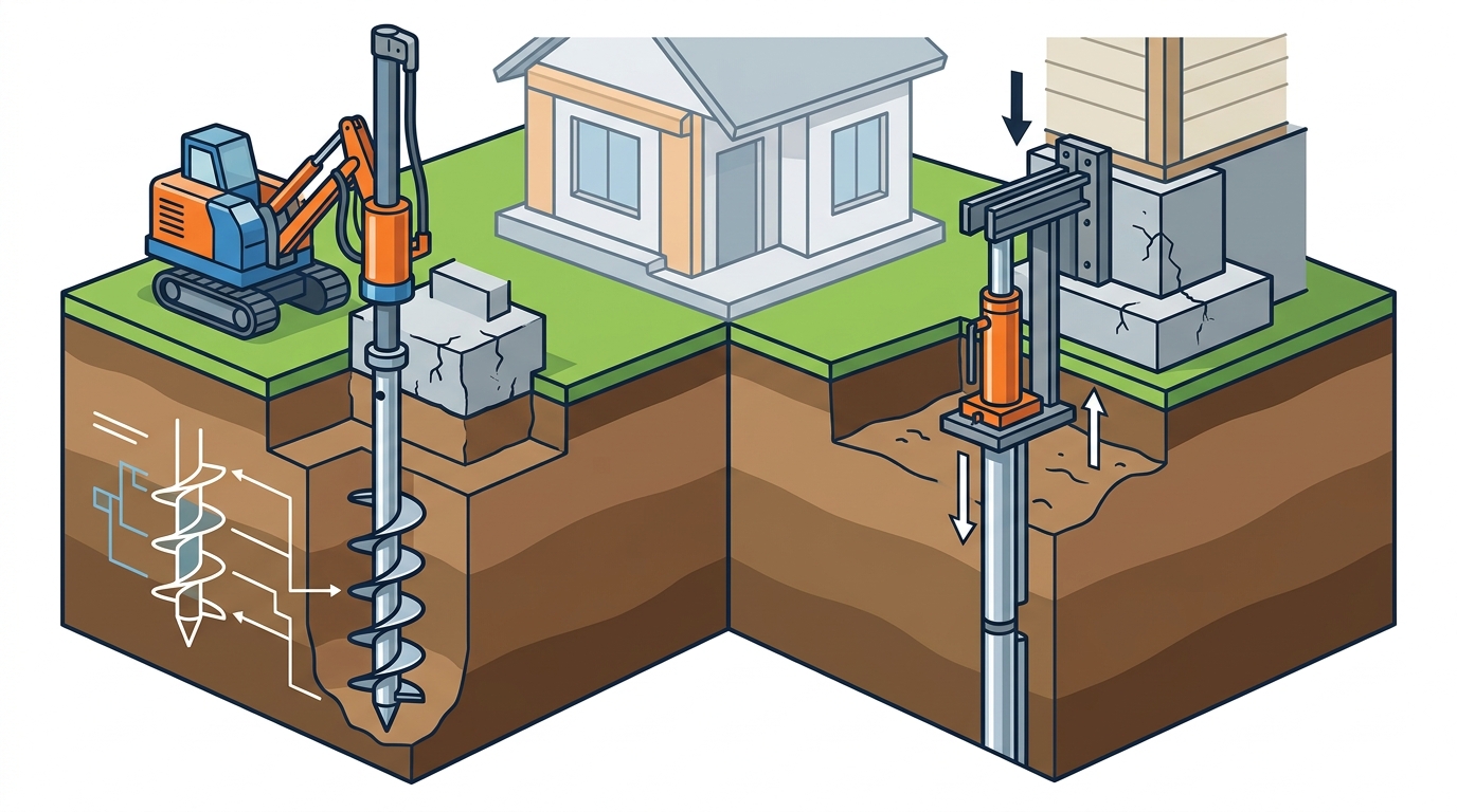 Helical Piles vs. Push Piers: Foundation Repair Guide