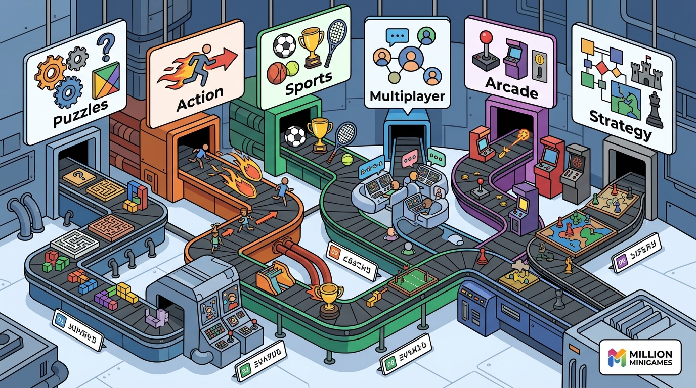What specific game categories does a top online minigame site