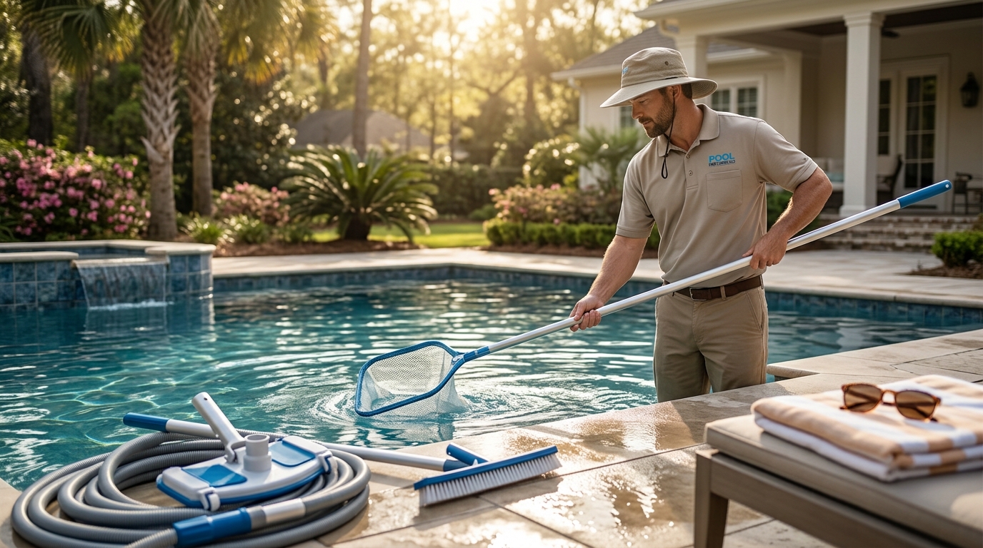 Weekly Pool Cleaning in Baton Rouge: Skimming, Vacuuming, and Br