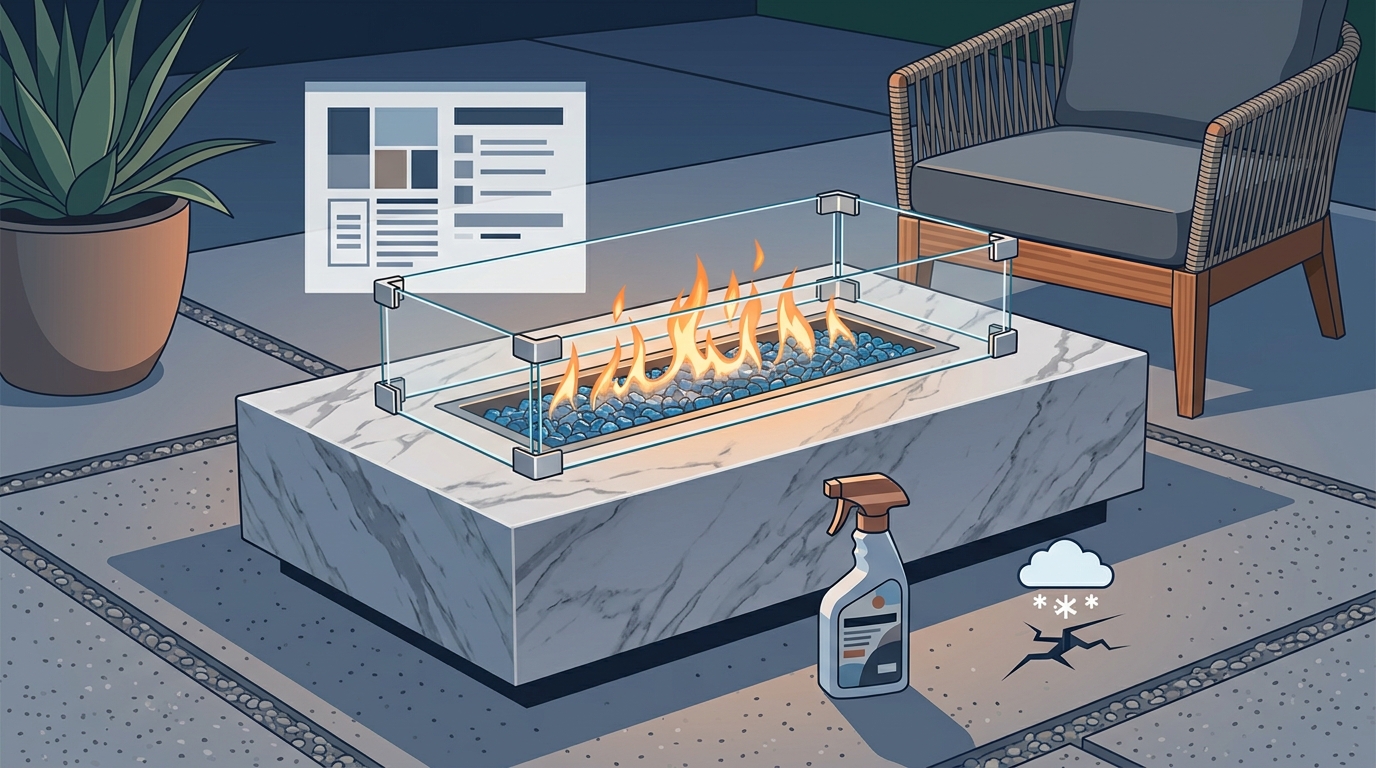 Modern Marble Porcelain Fire Tables with Glass Wind Guards