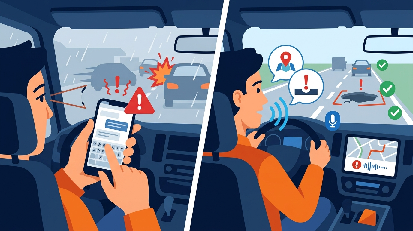 Voice-Controlled Navigation for Safer Road Problem Reporting
