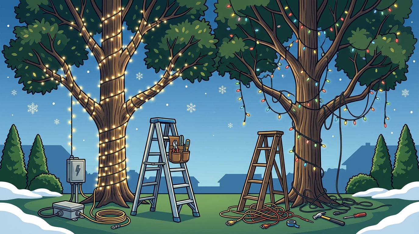 Tree Care Specialist vs. Handyman for Holiday Lights