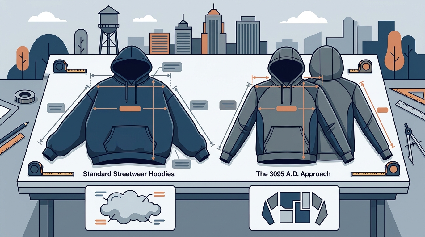 3095 A.D. Hoodie Measurements vs. Standard Streetwear