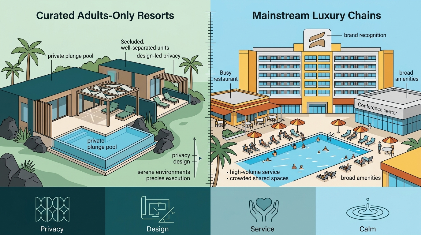 Curated Adults-Only Resorts vs Mainstream Luxury Chains