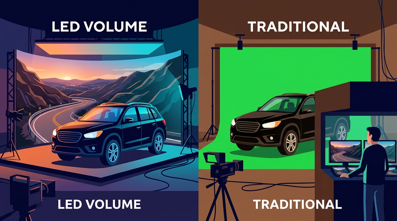 LED Volume Walls vs Traditional Car Process Filming