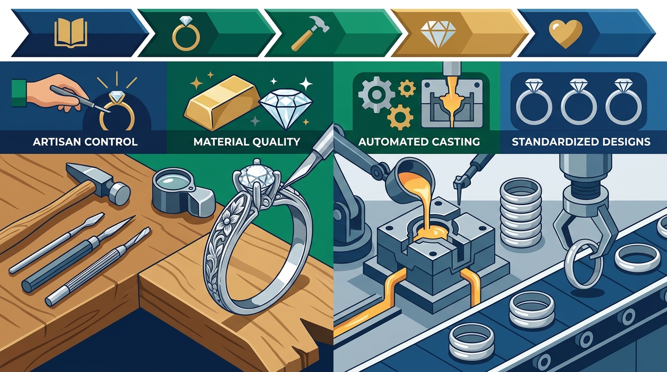 Handcrafted vs Mass Produced Engagement Rings: Key Differences
